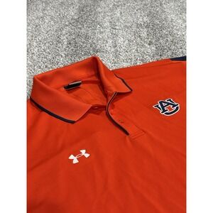 Under Armour Auburn Tigers Polo Shirt Mens Large Orange Navy Blue Golf AU Logo
